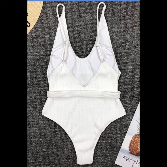 White Belted One Piece Swimsuit - Picture 5 of 17